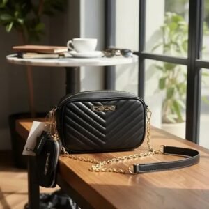شنطة bebe حريمي كروس سوداء كابتونيه مع محفظة صغيرة