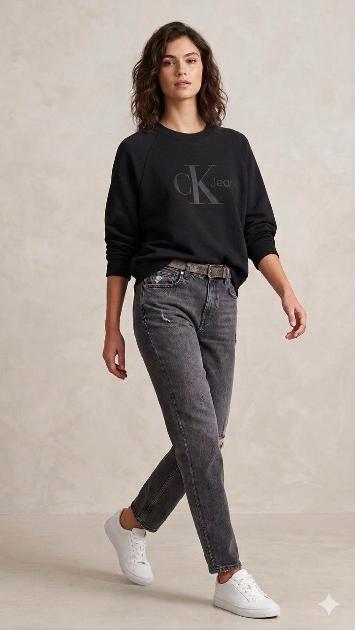 calvin-klein-jeans-women-black-long-sleeve-top تيشيرت Calvin Klein Jeans حريمي أسود كم طويل بلوجو CK