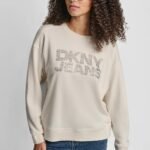 سويت شيرت DKNY Jeans حريمي أوف وايت بلوجو ستراس