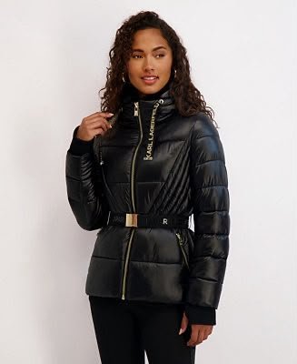 karl-lagerfeld-women-black-belted-puffer-jacket-xl جاكيت بافر Karl Lagerfeld حريمي أسود بحزام وسوستة دهبي مقاس XL