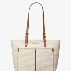 شنطة Michael Kors حريمي توت كريمي بمونوجرام MK ويد جلد عسلي