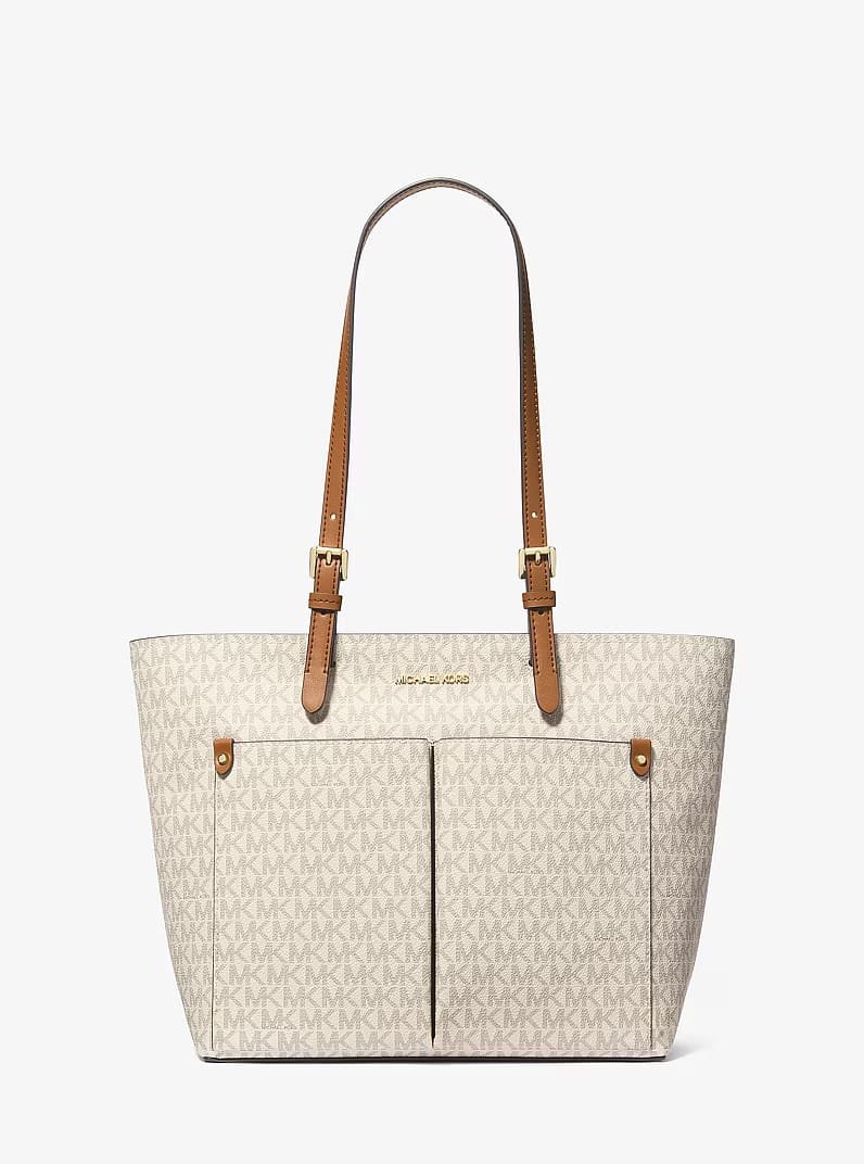 شنطة Michael Kors حريمي توت كريمي بمونوجرام MK ويد جلد عسلي
