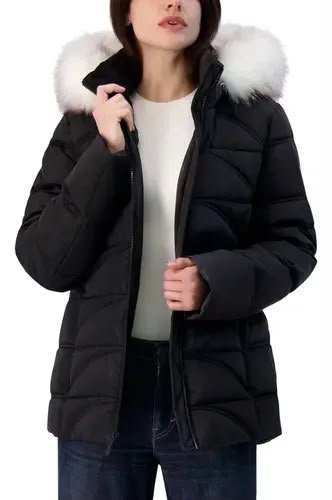 جاكيت بافر Nautica حريمي أسود بفرو أبيض من قدّام