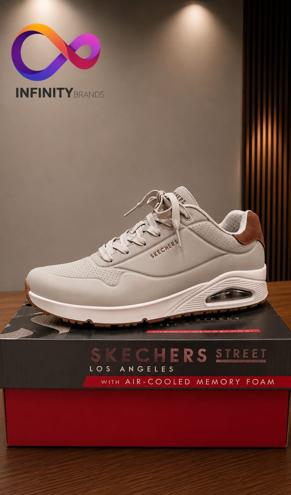 حذاء Skechers Street رجالي بيج بنعل هوائي مقاس 46