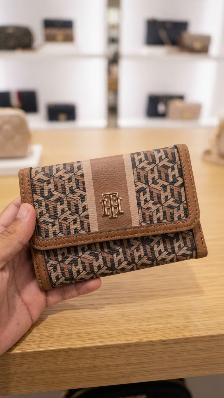 محفظة Tommy Hilfiger حريمي بني بمونوجرام TH