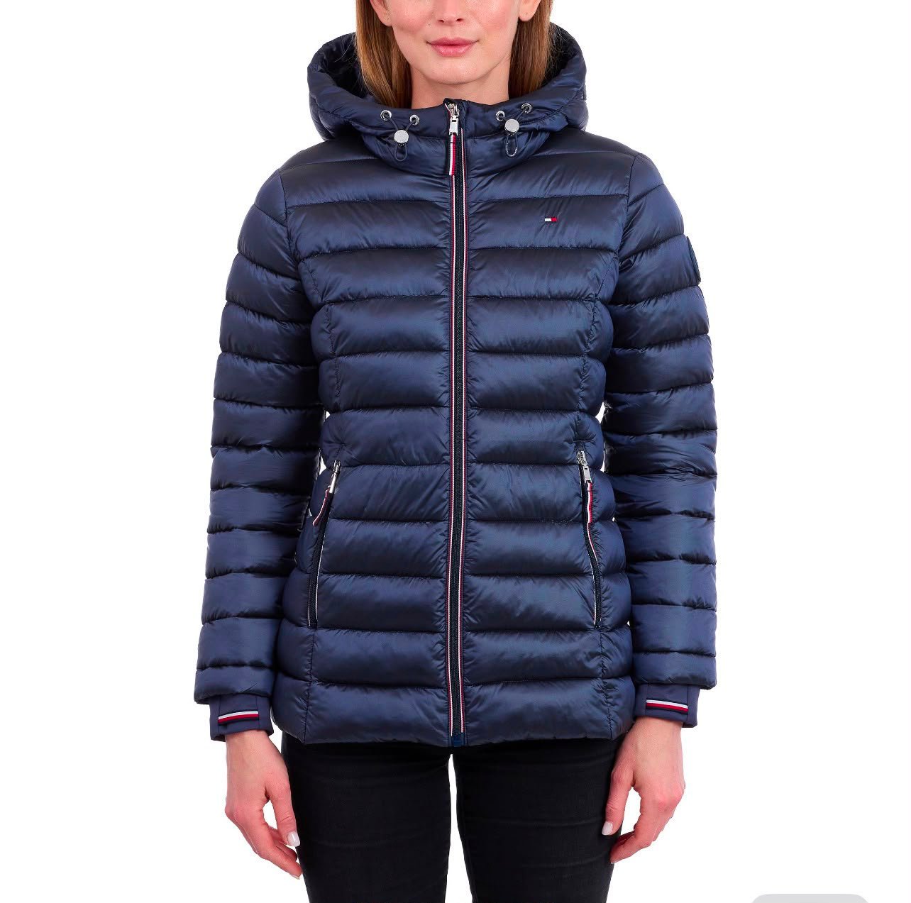 tommy-hilfiger-women-navy-hooded-puffer-jacket جاكيت بافر Tommy Hilfiger حريمي كحلي بكابيشون