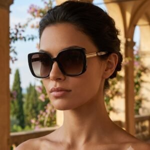 نضارة شمس U.S. Polo Assn حريمي – موديل 6 – مربعة سوداء بذراع دهبي